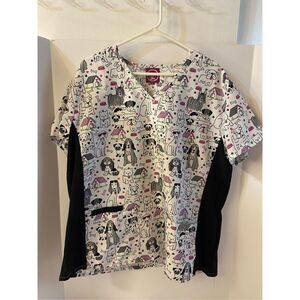 Divine Scrub Top Shirt JDM 2x‎ dogs  Bones Pets White Black rn#142690